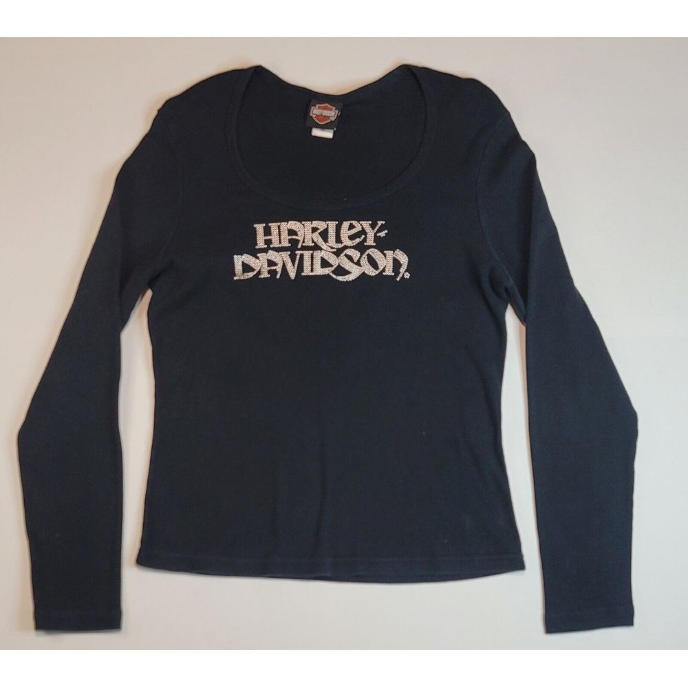 Harley Davidson Motorcycle Shirt Womens‎ XL.  Riveted Logo Black Longsleeve.